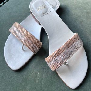Stuart Weitzman Pearl White Sandals with Beading - 8 1/2